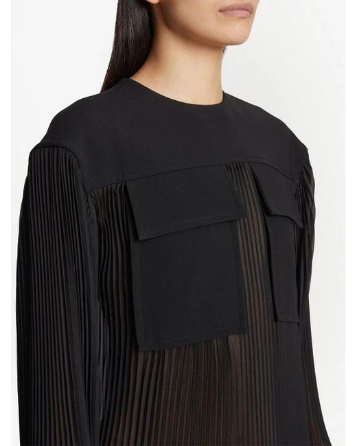 Proenza Schouler Black Pleated Long-Sleeved Blouse