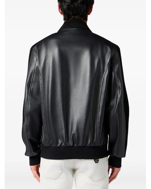 Philipp Plein Black Coster Leather Jacket for men