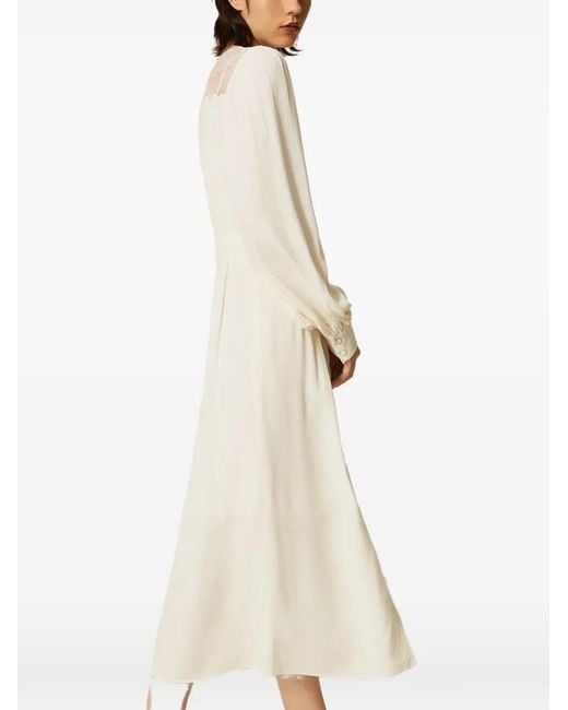 Twinset White Long Jacquard Dress With Lace