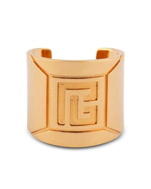 Bague à logo gravé Balmain en coloris Metallic