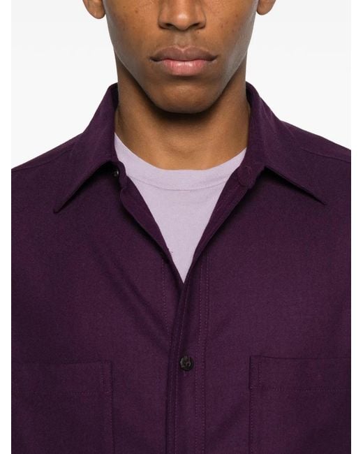 Cellar Door Purple Chest-Pocket Button Wool Shirt for men