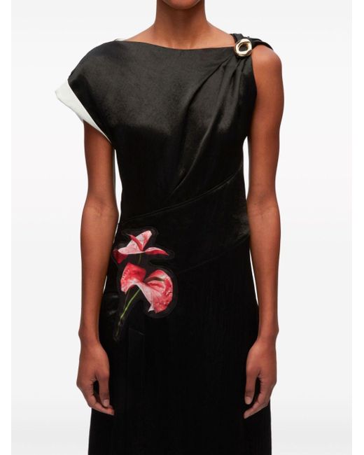 3.1 Phillip Lim Black Floral-motif Draped Twisted Dress