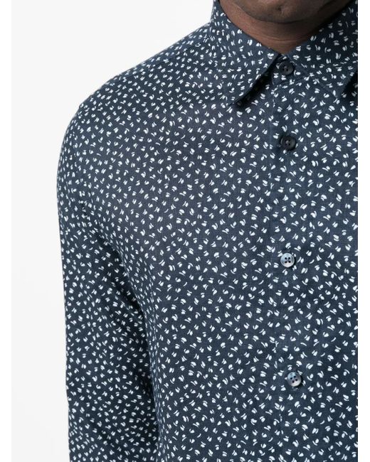 Boss Blue Abstract-Print Linen Shirt for men