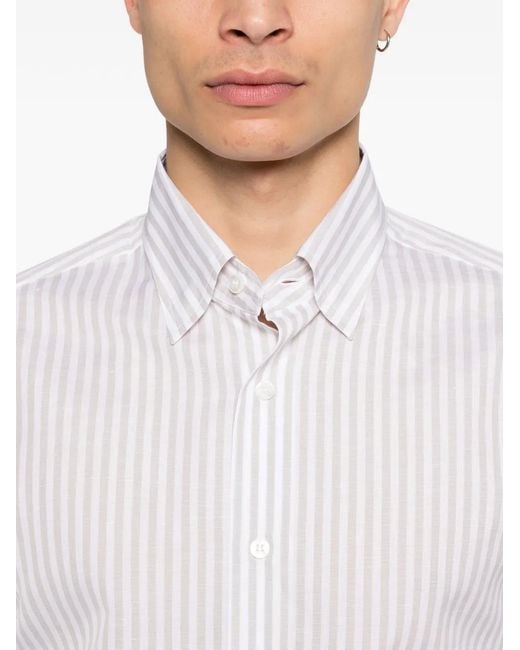 Brioni White Hidden Bd Striped Shirt for men