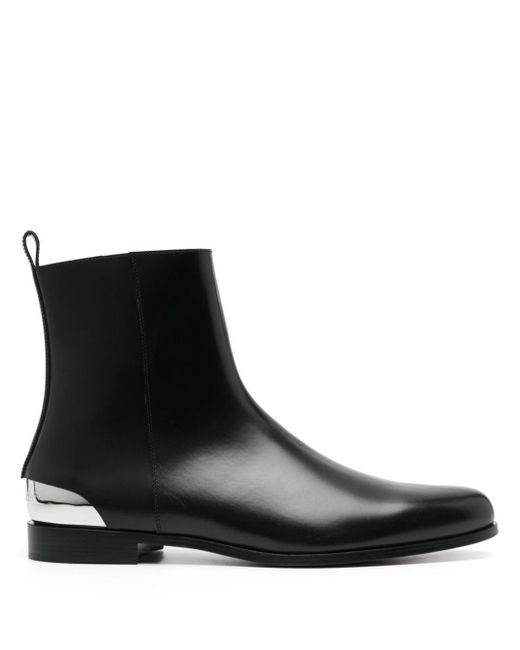 Alexander McQueen Black Metal-Heel Leather Boots for men