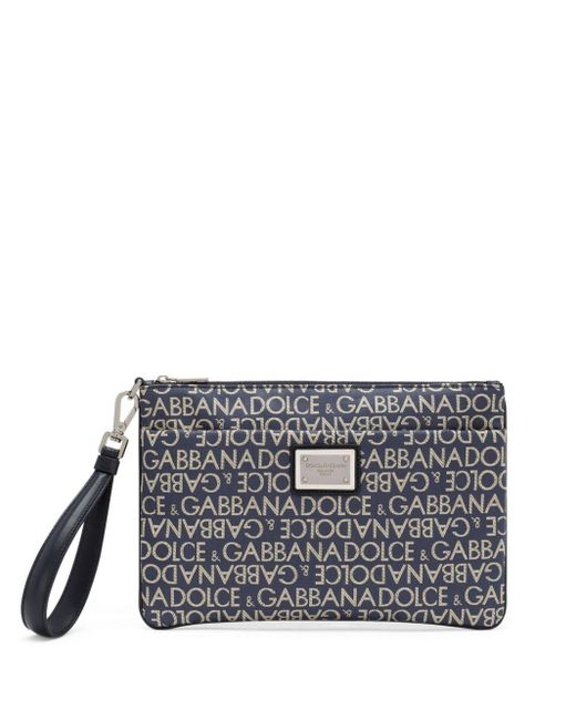 Dolce & Gabbana Gray Logo-plaque Jacquard-logo Clutch Bag for men