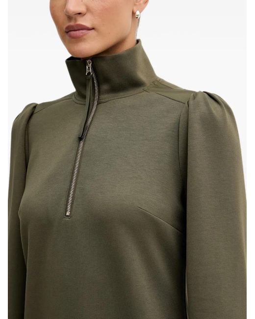 Joseph Ribkoff Green Quarter-Zip Puff-Sleeve Mini Dress