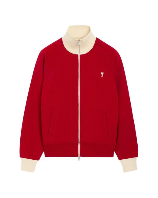 AMI Red Zipped Cotton Sweatshirt With Ami De Coeur