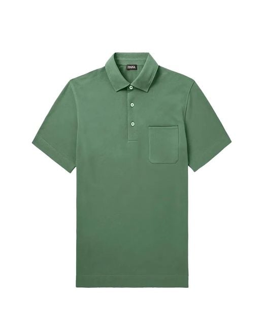 Zegna Green Short-Sleeve Chest-Pocket Polo Shirt for men