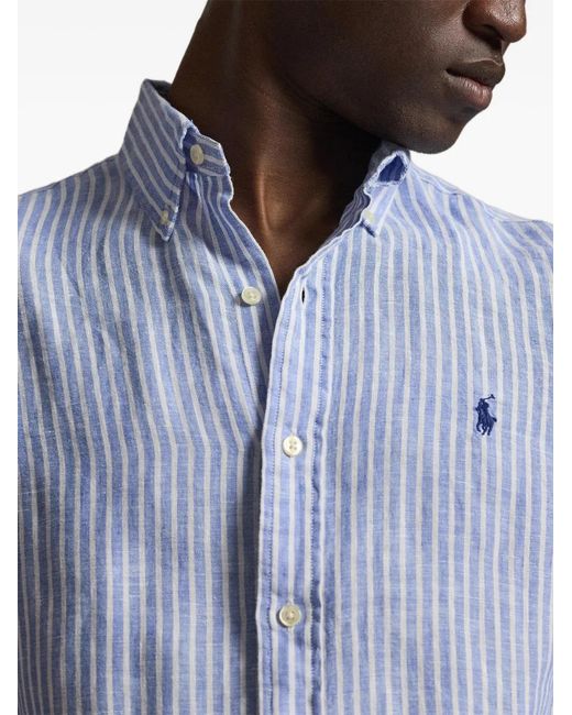 Polo Ralph Lauren Blue Pony Striped Linen Shirt for men