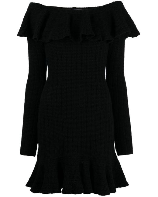 Blumarine Black Square-neck Wool Minidress
