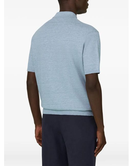 Boggi Blue Linen And Cotton Knitted Polo Shirt for men