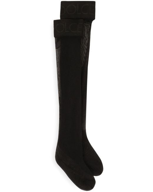 Dolce & Gabbana Black Logo-band Knee-high Stockings
