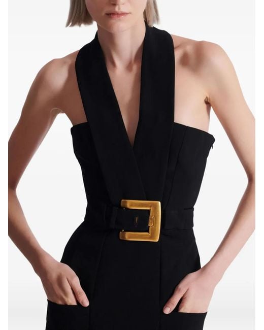 Balmain Black Halterneck Buckle-Embellished Dress