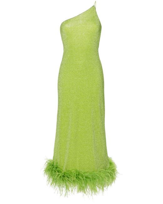 Oseree Green Lumiere Plumage One-shoulder Dress