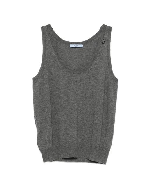 Prada Gray Scoop-Neck Knit Top
