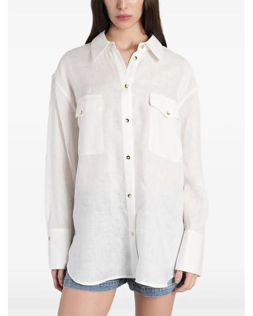 Alice + Olivia White Finely Pocket-Detail Button-Up Shirt