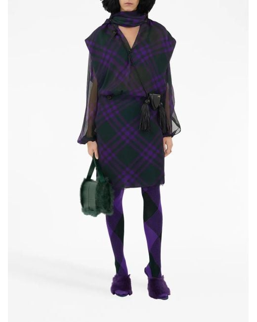 Burberry Blue Check-Pattern Silk Blouse