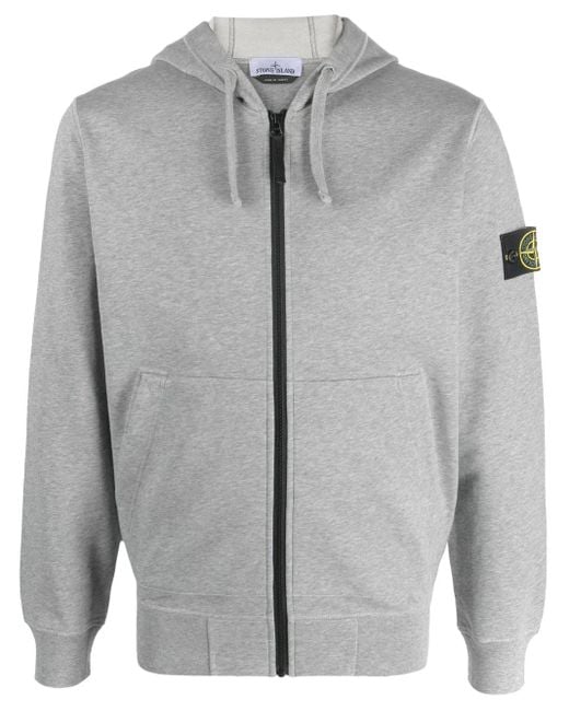 Stone Island Gray Logo-Badge Regular-Fit Cotton-Jersey Hoody for men
