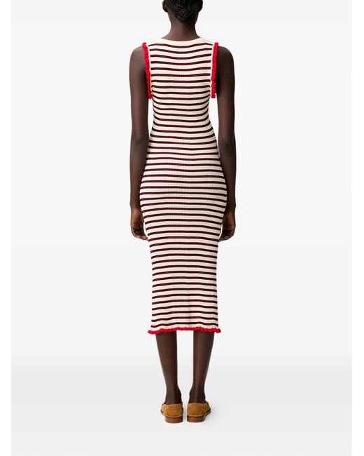 Claudie Pierlot Gestreepte Midi-Jurk Met Ruches in het White