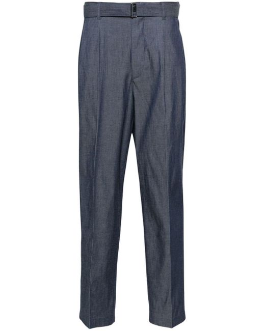 Michael Kors Blue Belted Chambray Trousers for men