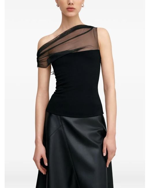 MARCELLA Black Cabrini Gathered Mesh Top