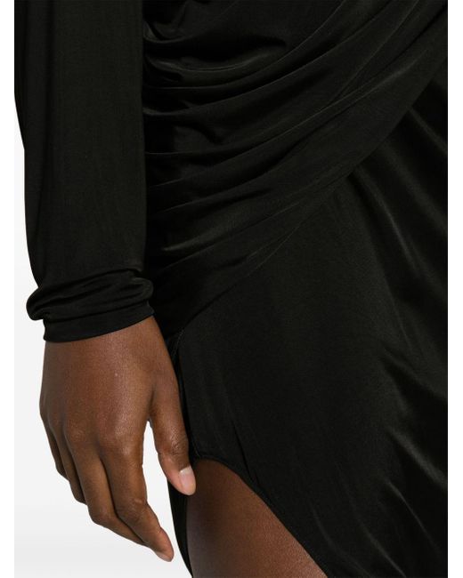 Saint Laurent Black Asymmetric Crepe Midi Dress