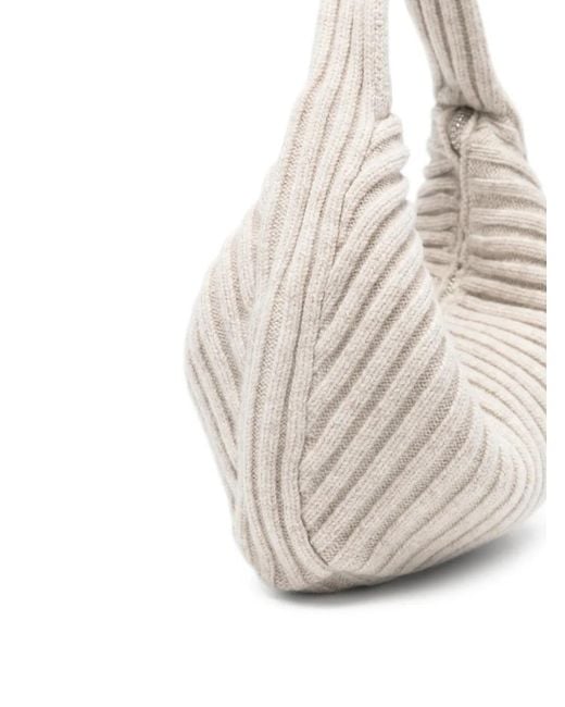 AYA MUSE White Sac Cabas Zippé À Design Côtelé