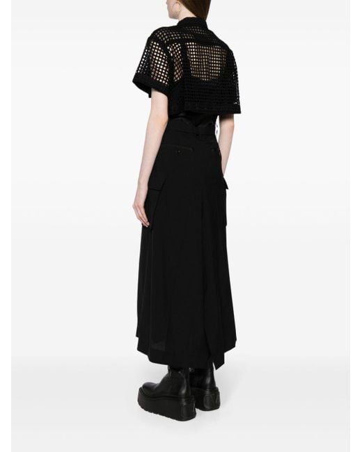 Sacai Black Perforated-layer Midi Dress