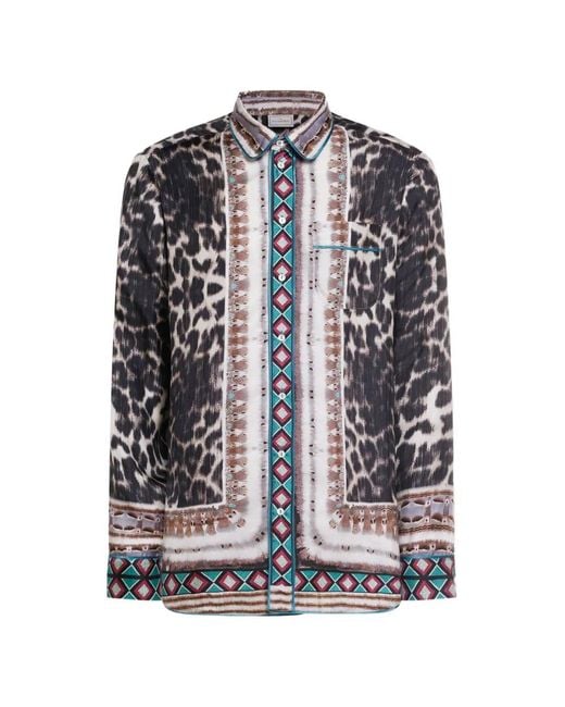 Pierre Louis Mascia Gray Aloe Leopard-Print Geometric-Trim Shirt