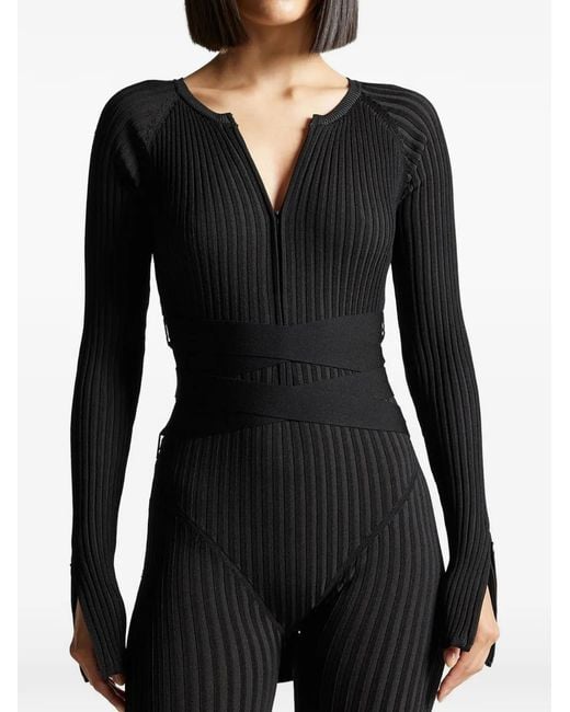 Manière De Voir Black Ribbed Knit Tie Jumpsuit