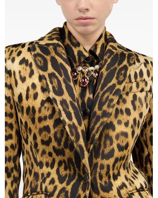 Roberto Cavalli Brown Jaguar Skin Print Single-Breasted Blazer