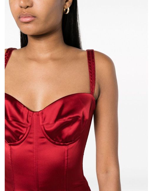 Dolce & Gabbana Red Sweetheart-neck Corset-style Midi Dress