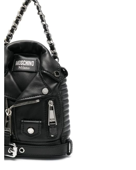 Moschino Black Biker Leather Backpack