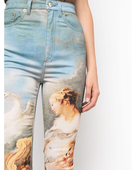 Graphic-print high-waisted skinny jeans Roberto Cavalli en coloris Blue