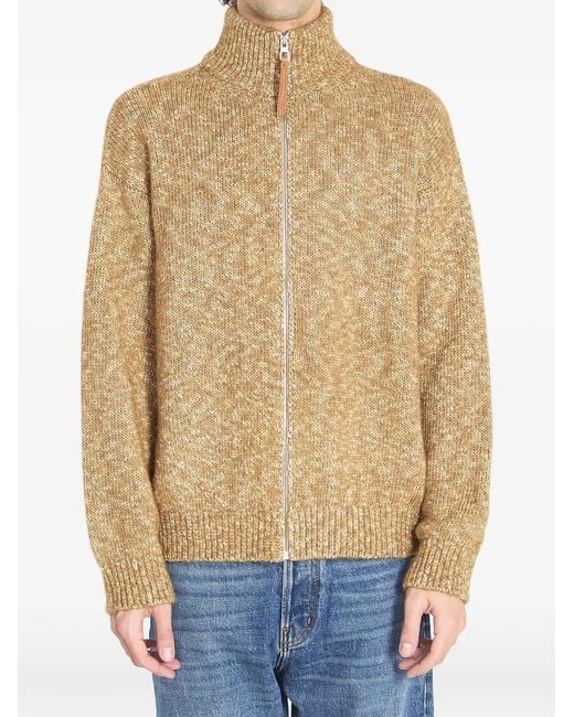 Loewe Natural Zip Ribbed Logo Knit Cardigan for men