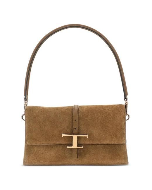 Tod's Brown T Timeless Suede Shoulder Bag