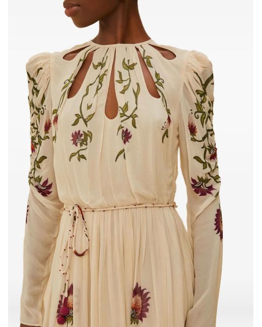 Farm Rio Maxi-Jurk Met Uitgesneden Bloemen in het Natural