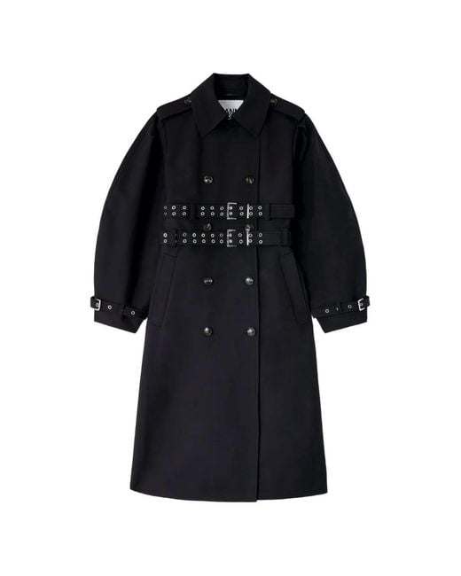 Ganni Black Double-Belted Trench Coat