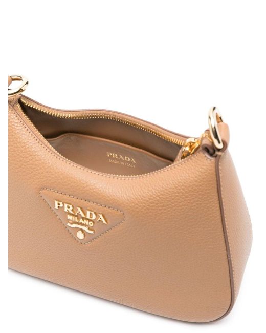 Prada Natural Logo-lettering Leather Crossbody Bag