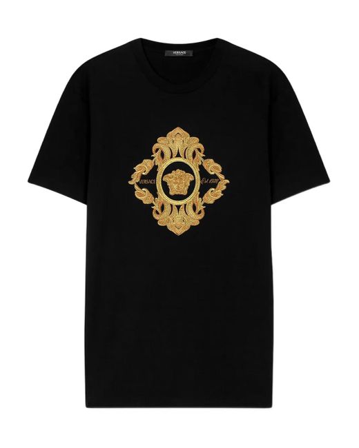 Versace Black Architectural Baroque-Embroidered T-Shirt for men
