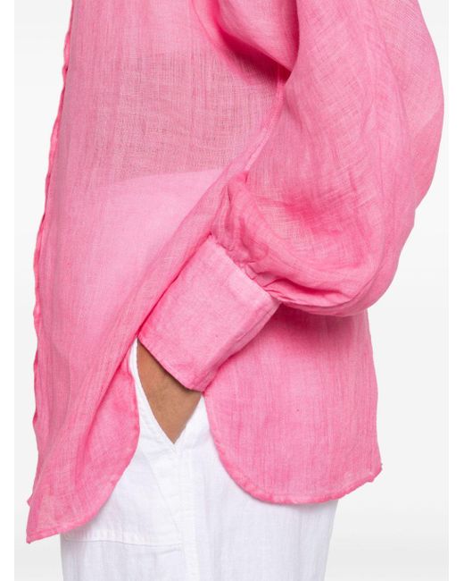 120% Lino Pink Band-collar Linen Shirt