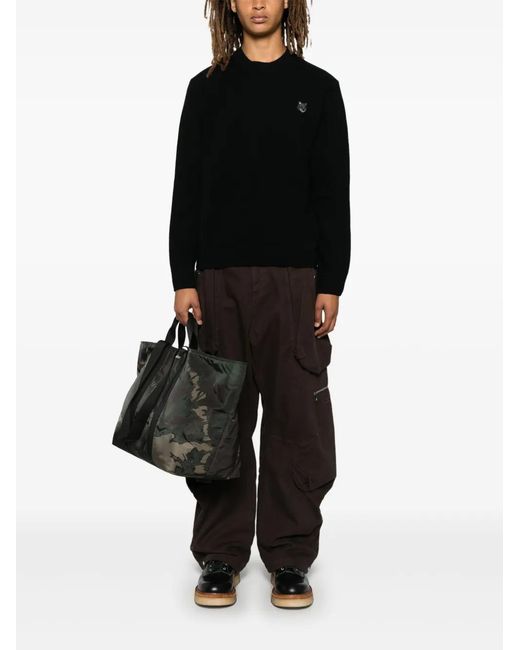 Maison Kitsuné Black Chillax Fox Wool Jumper for men