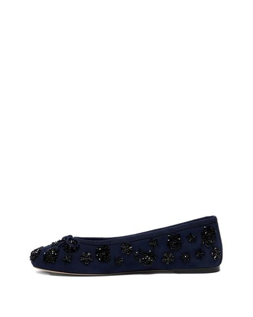 Stuart Weitzman Blue Prima Bow Embroidered Flats