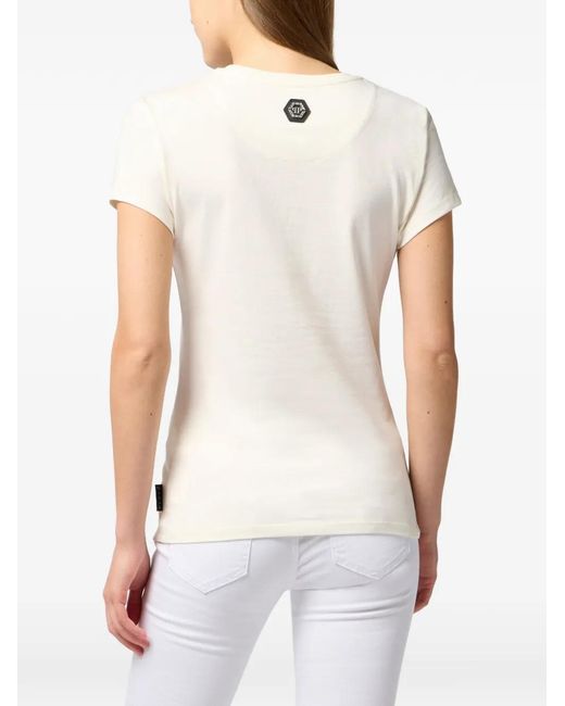 Philipp Plein White Pure Fit T-Shirt Strass Fatale
