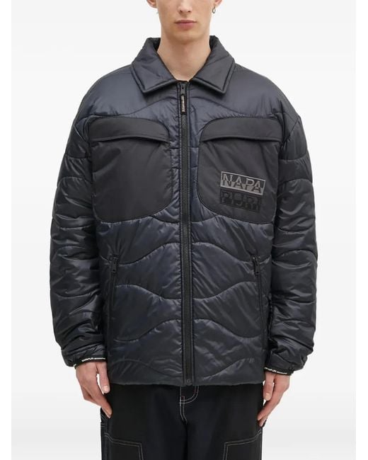 Napapijri Gray Logo-Patch Quilted Jacket for men