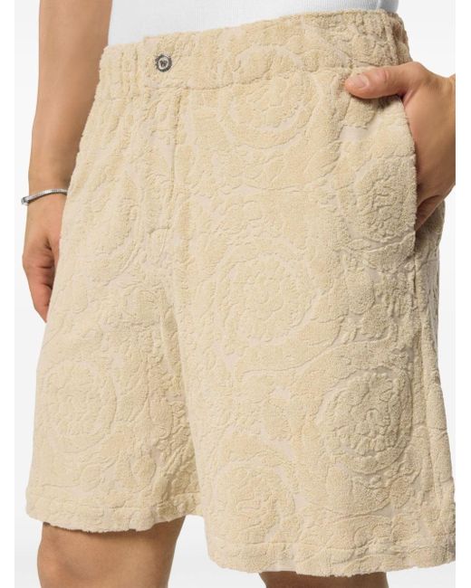 Versace Natural Barocco-jacquard Towel-stitch Shorts for men