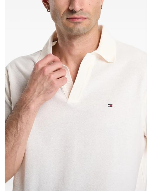 Tommy Hilfiger White Crepe Logo-Embroidered Polo Shirt for men
