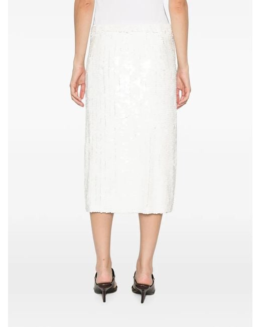 P.A.R.O.S.H. White Sequin-Embellished Midi Skirt