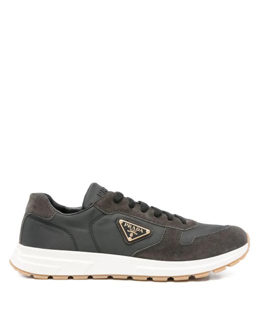 Prada Gray Suede-Leather Sneakers for men
